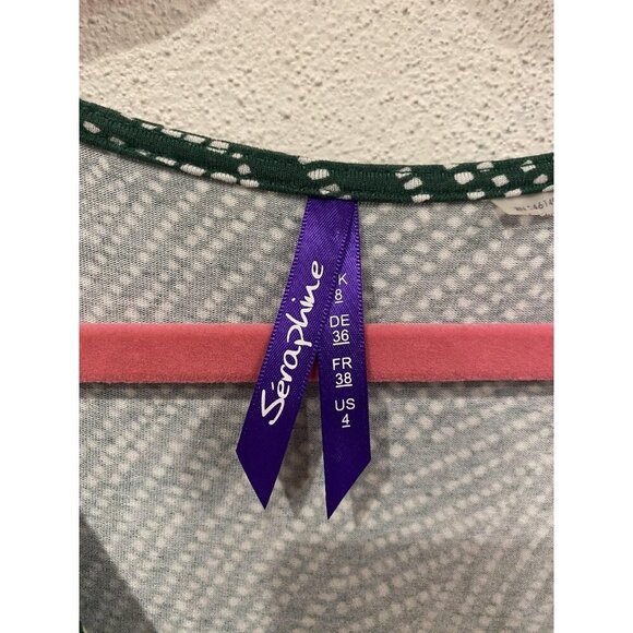 Seraphine Kelly Geo Dot Dress Womens US 4 Green White Wrap Maternity 3/4 Sleeve - Picture 3 of 4